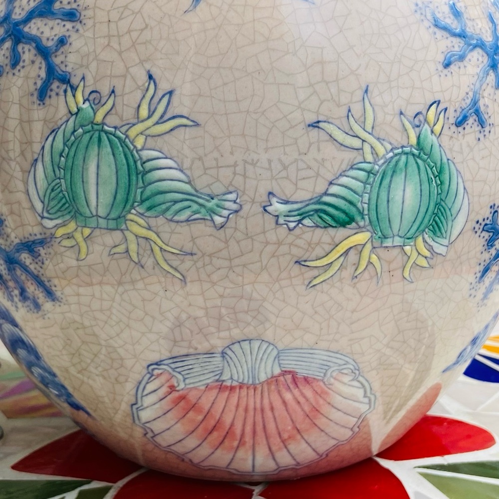 Gorgeous Old Vase-Asian Style, Globe Shaped, Pastel Blues, Green, Peach, Yellow - Picture 2 of 16